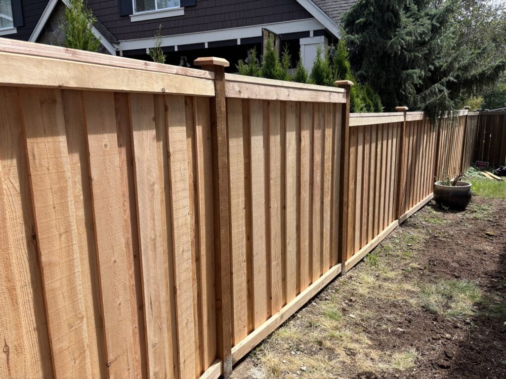 Board-on-board cedar privacy fence installed by Golden Fence in Bothell