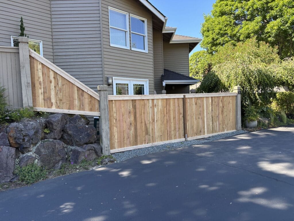 Cedar fence repair and new custom gate completed by Golden Fence in Edmonds